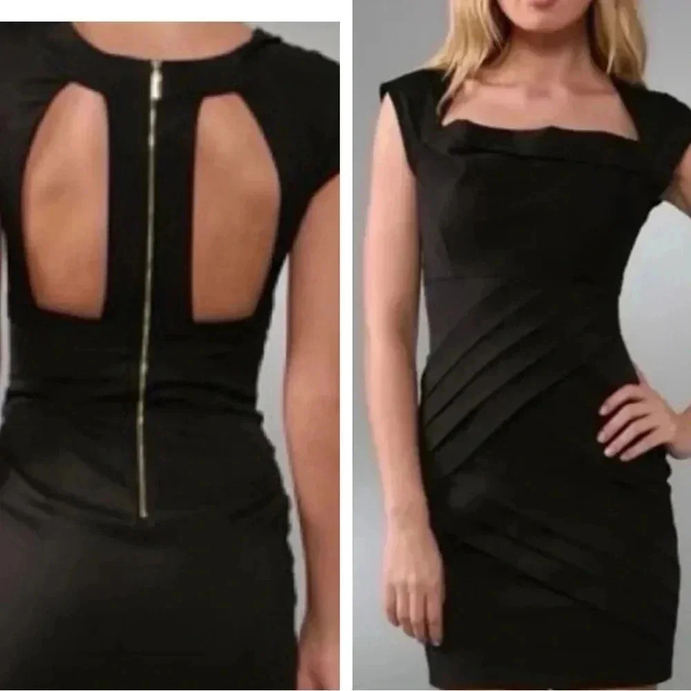 Black Halo | Black Zippered Open Back Cocktail Formal Party Dress Size 0
